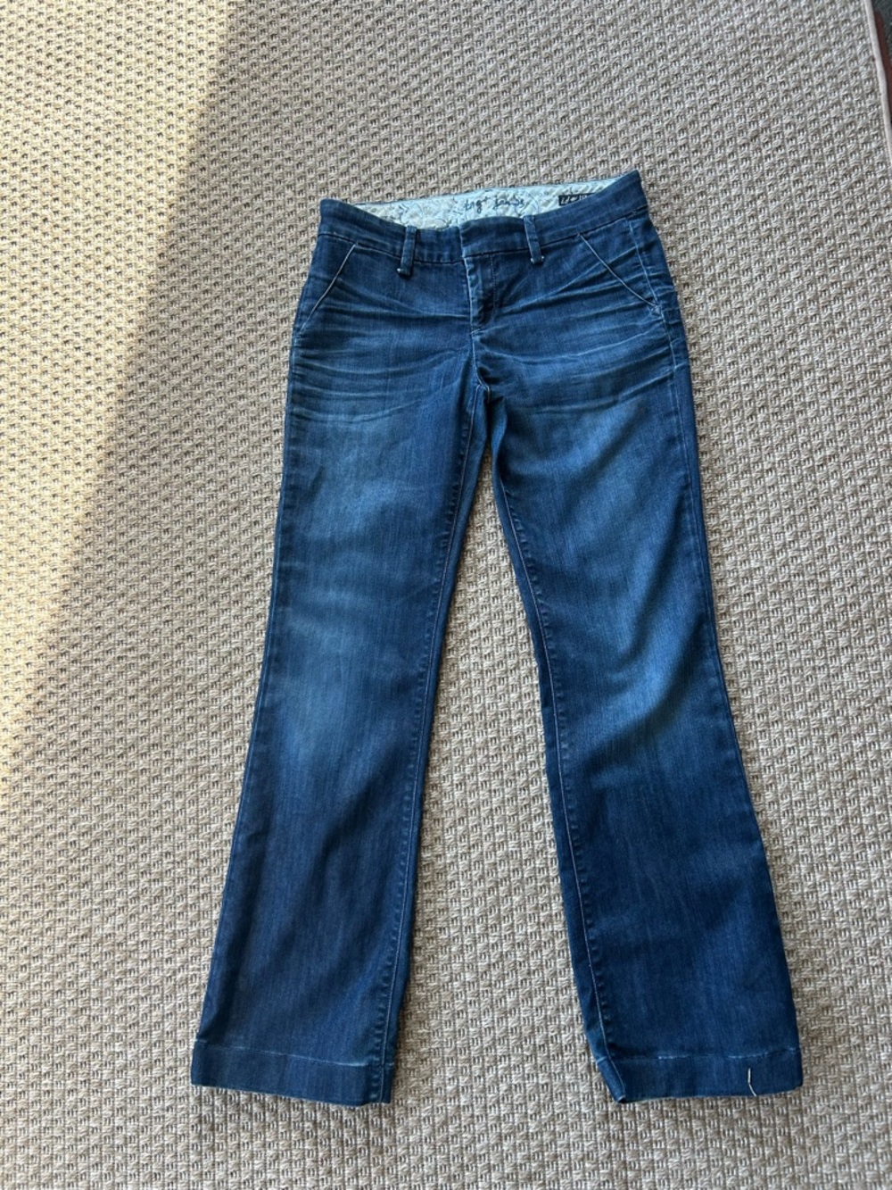 Tag - Dark Blue Flare Jeans with Subtle Distress, Y2K low/mid rise /Size 29